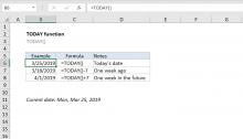 Excel TODAY function